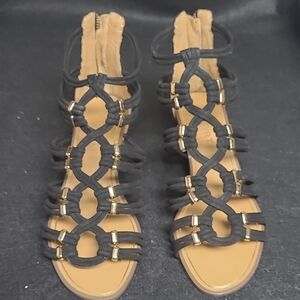 Report Black and Tan Strappy Sandals